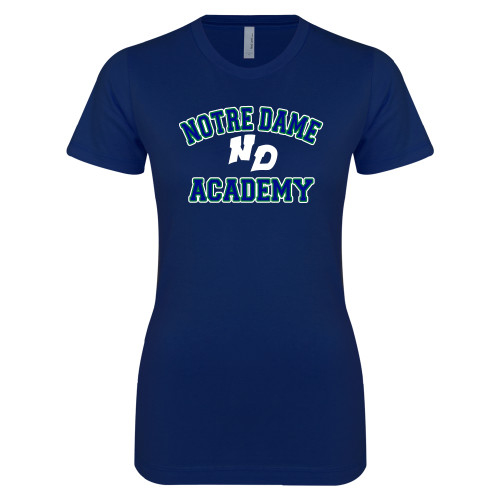 Next Level Womens Navy Boyfriend Tee-Notre Dame de La Baie Academy Notre Dame Academy ND Stacked 2 Color