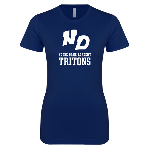 Next Level Womens Navy Boyfriend Tee-Notre Dame de La Baie Academy Notre Dame AcademyTritons ND Stacked