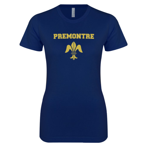 Next Level Womens Navy Boyfriend Tee-Fleur de Lis Premontre Stacked