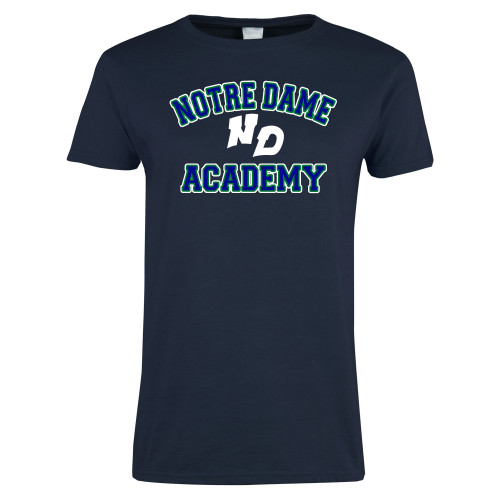 Womens Short Sleeve Navy Tee-Notre Dame de La Baie Academy Notre Dame Academy ND Stacked 2 Color