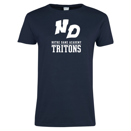 Womens Short Sleeve Navy Tee-Notre Dame de La Baie Academy Notre Dame AcademyTritons ND Stacked