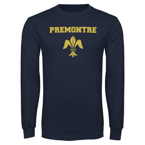 Navy Long Sleeve T-Shirt-Fleur de Lis Premontre Stacked