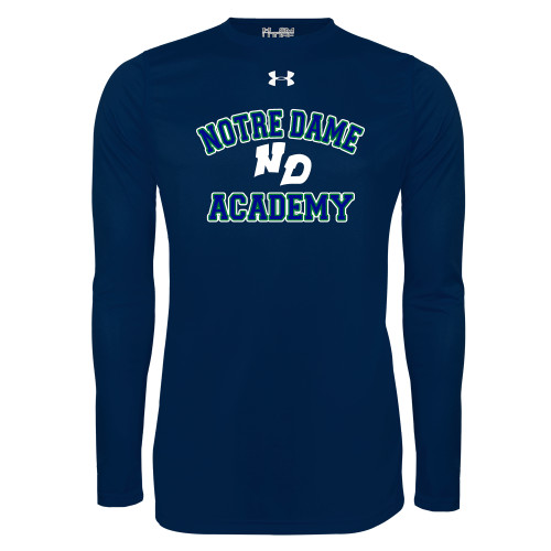 Under Armour Navy Long Sleeve Tech Tee-Notre Dame de La Baie Academy Notre Dame Academy ND Stacked 2 Color