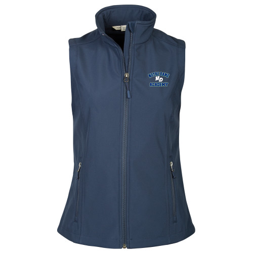Womens Navy Core Softshell Vest-Notre Dame de La Baie Academy Notre Dame Academy ND Stacked 2 Color