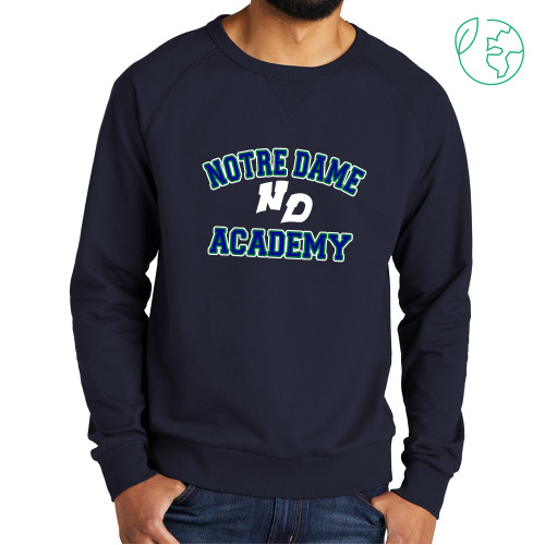 Allmade Navy Organic French Terry Crewneck Sweatshirt-Notre Dame de La Baie Academy Notre Dame Academy ND Stacked 2 Color