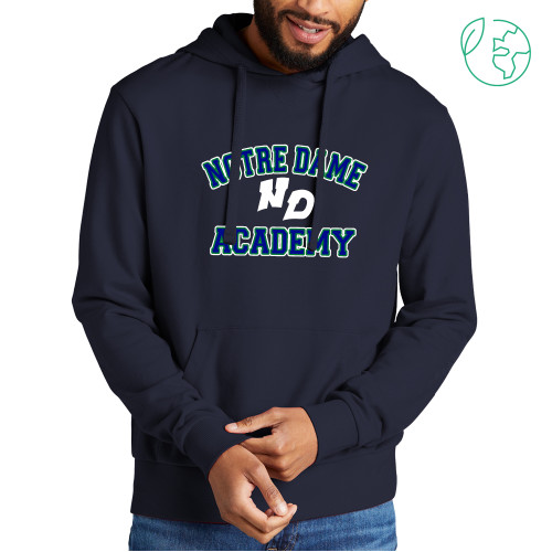 Allmade Navy Organic French Terry Pullover Hoodie-Notre Dame de La Baie Academy Notre Dame Academy ND Stacked 2 Color