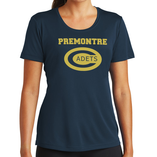 Womens Navy Performance Tee-Premontre Cadets