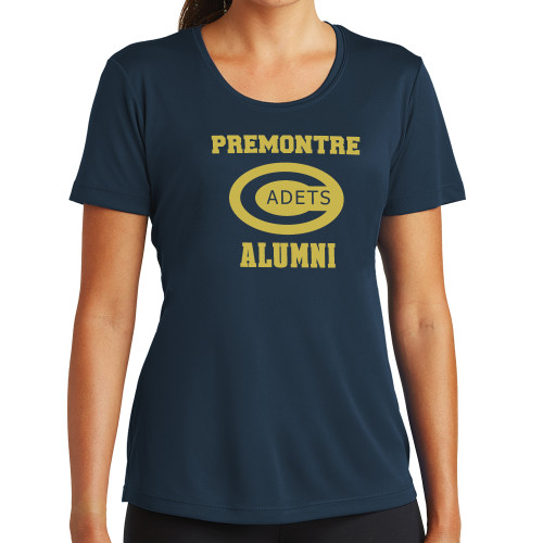 Womens Navy Performance Tee-Premontre Alumni