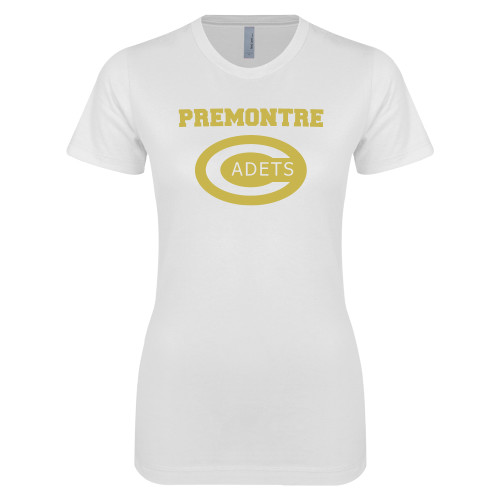 Next Level Womens White Boyfriend Tee-Premontre Cadets