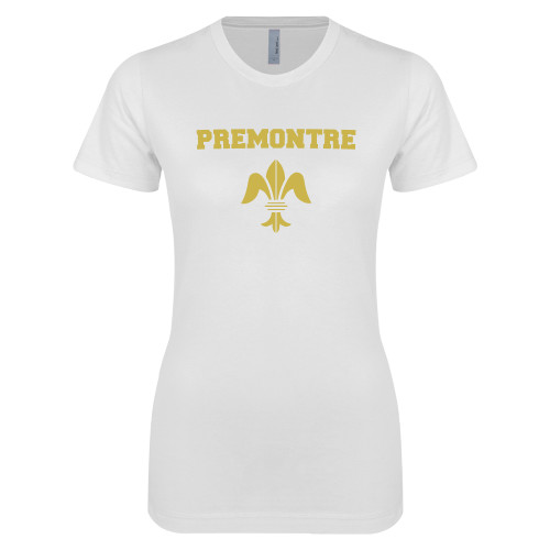Next Level Womens White Boyfriend Tee-Fleur de Lis Premontre Stacked