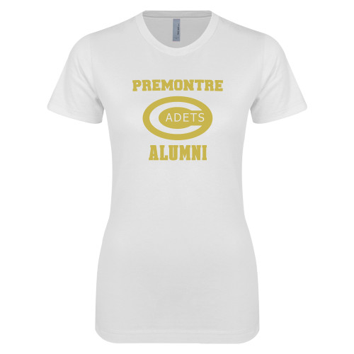 Next Level Womens White Boyfriend Tee-Premontre Alumni