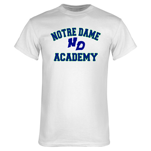 White T Shirt-Notre Dame de La Baie Academy Notre Dame Academy ND Stacked 2 Color
