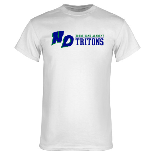 White T Shirt-Notre Dame de La Baie Academy Notre Dame AcademyTritons ND Flat