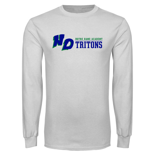 White Long Sleeve T Shirt-Notre Dame de La Baie Academy Notre Dame AcademyTritons ND Flat