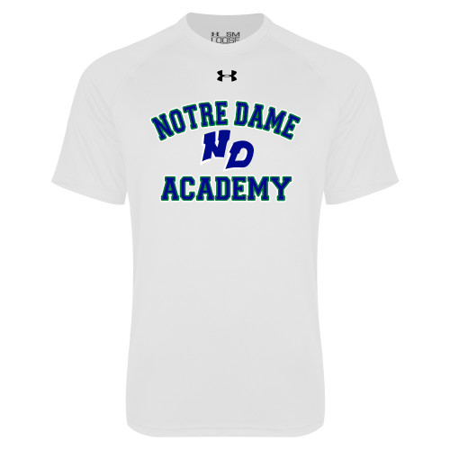 Under Armour White Tech Tee-Notre Dame de La Baie Academy Notre Dame Academy ND Stacked 2 Color