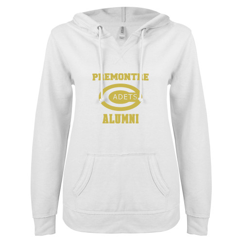 ENZA Womens White V Notch Raw Edge Fleece Hoodie-Premontre Alumni