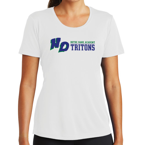 Womens White Performance Tee-Notre Dame de La Baie Academy Notre Dame AcademyTritons ND Flat