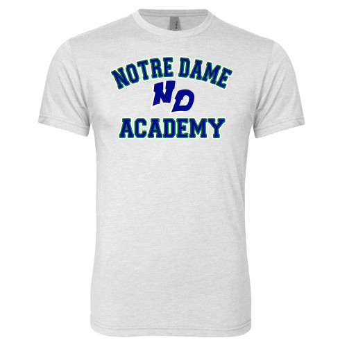 Next Level Heather White Triblend Tee-Notre Dame de La Baie Academy Notre Dame Academy ND Stacked 2 Color