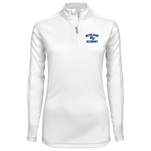 Syntrel Womens White Interlock 1/4 Zip-Notre Dame de La Baie Academy Notre Dame Academy ND Stacked 2 Color