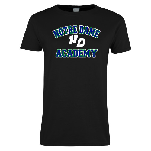 Womens Black Short Sleeve Tee-Notre Dame de La Baie Academy Notre Dame Academy ND Stacked 2 Color
