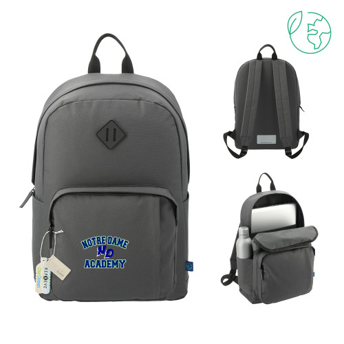 Repreve Ocean Charcoal Everyday Computer Backpack-Notre Dame de La Baie Academy Notre Dame Academy ND Stacked 2 Color