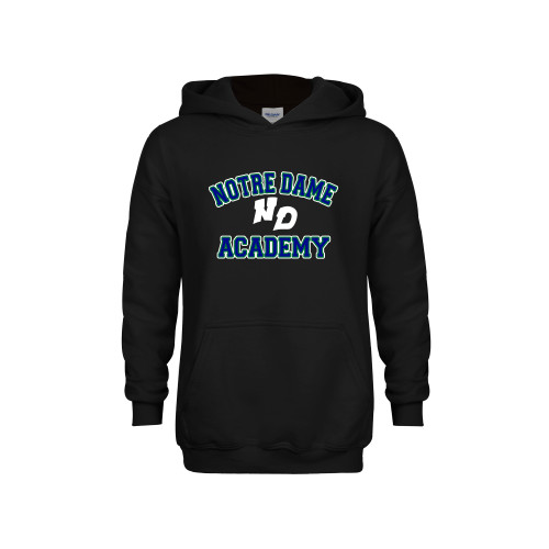 Youth Black Fleece Hoodie-Notre Dame de La Baie Academy Notre Dame Academy ND Stacked 2 Color