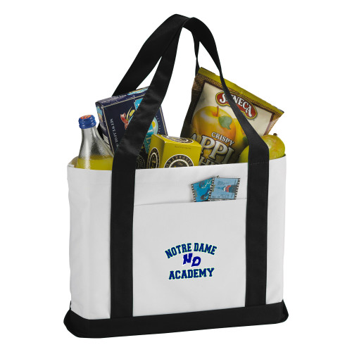 Contender White/Black Canvas Tote-Notre Dame de La Baie Academy Notre Dame Academy ND Stacked 2 Color
