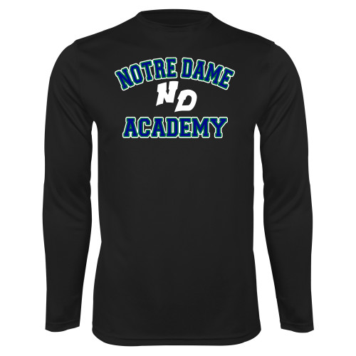 Black Performance Long Sleeve Shirt-Notre Dame de La Baie Academy Notre Dame Academy ND Stacked 2 Color