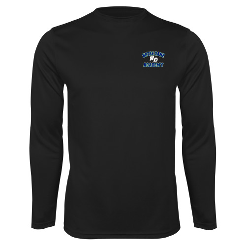 Black Performance Long Sleeve Shirt-Notre Dame de La Baie Academy Notre Dame Academy ND Stacked 2 Color