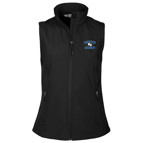 Womens Black Core Softshell Vest-Notre Dame de La Baie Academy Notre Dame Academy ND Stacked 2 Color