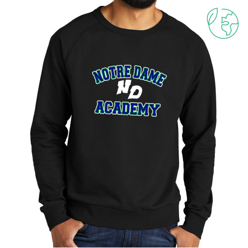 Allmade Black Organic French Terry Crewneck Sweatshirt-Notre Dame de La Baie Academy Notre Dame Academy ND Stacked 2 Color