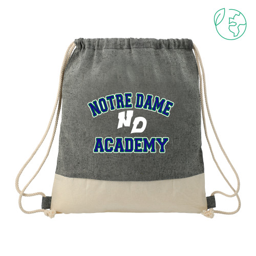 Split Recycled Cotton Natural/Black Drawstring Bag-Notre Dame de La Baie Academy Notre Dame Academy ND Stacked 2 Color