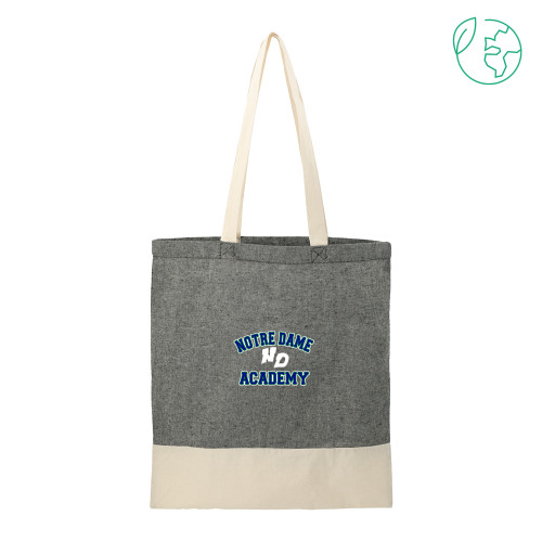 Split Recycled Black Cotton Twill Convention Tote-Notre Dame de La Baie Academy Notre Dame Academy ND Stacked 2 Color