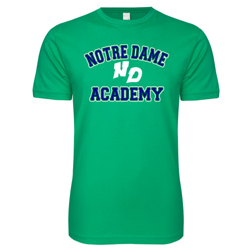 Next Level Kelly Green SoftStyle T Shirt-Notre Dame de La Baie Academy Notre Dame Academy ND Stacked 2 Color