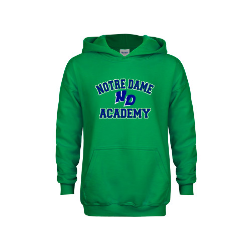 Youth Kelly Green Fleece Hoodie-Notre Dame de La Baie Academy Notre Dame Academy ND Stacked 2 Color