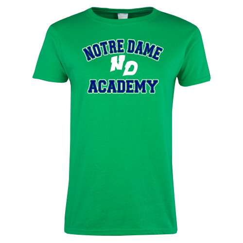 Womens Kelly Green Short Sleeve Tee-Notre Dame de La Baie Academy Notre Dame Academy ND Stacked 2 Color