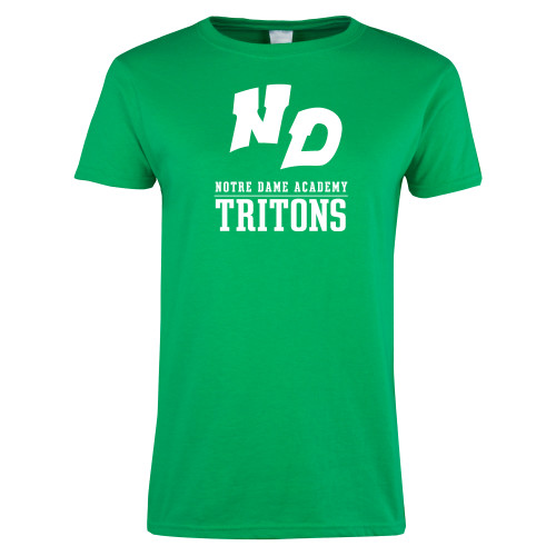 Womens Kelly Green Short Sleeve Tee-Notre Dame de La Baie Academy Notre Dame AcademyTritons ND Stacked