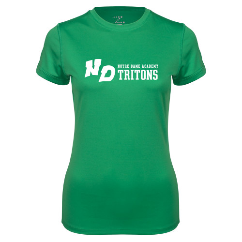 Womens Kelly Green Performance Short Sleeve Tee-Notre Dame de La Baie Academy Notre Dame AcademyTritons ND Flat