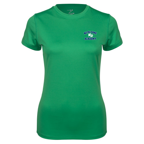 Womens Kelly Green Performance Short Sleeve Tee-Notre Dame de La Baie Academy Notre Dame Academy ND Stacked 2 Color