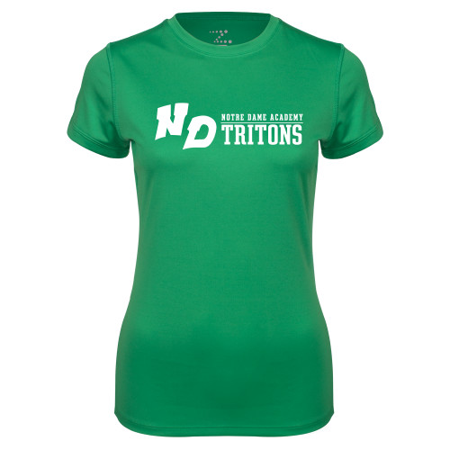 Womens Kelly Green Performance Short Sleeve Tee-Notre Dame de La Baie Academy Notre Dame AcademyTritons ND Flat
