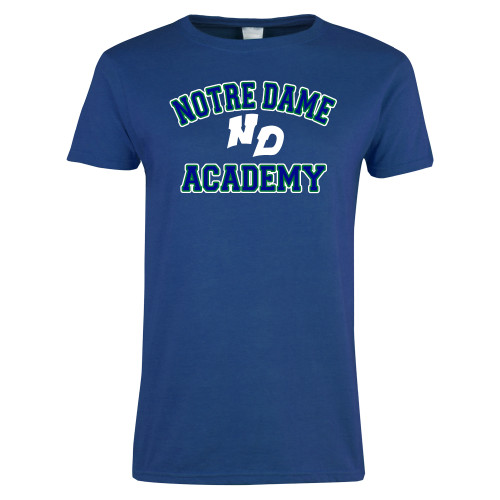 Womens Royal Short Sleeve Tee-Notre Dame de La Baie Academy Notre Dame Academy ND Stacked 2 Color