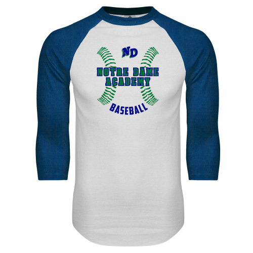 White/Royal Raglan Baseball T Shirt-Notre Dame de La Baie Academy Baseball