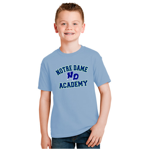 Youth Light Blue T Shirt-Notre Dame de La Baie Academy Notre Dame Academy ND Stacked 2 Color