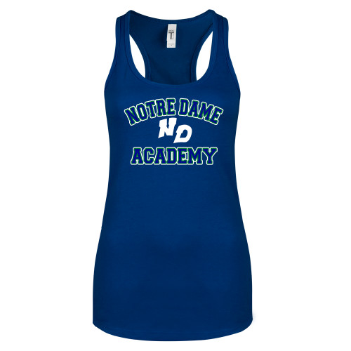 Next Level Racerback Tank Royal-Notre Dame de La Baie Academy Notre Dame Academy ND Stacked 2 Color