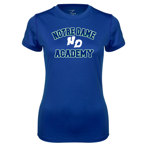 Womens Royal Performance Tee-Notre Dame de La Baie Academy Notre Dame Academy ND Stacked 2 Color