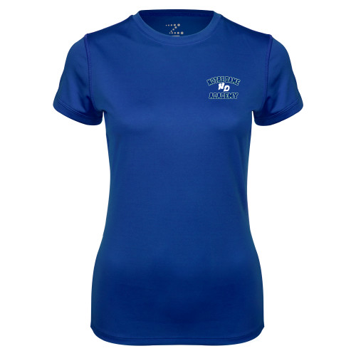 Womens Royal Performance Tee-Notre Dame de La Baie Academy Notre Dame Academy ND Stacked 2 Color