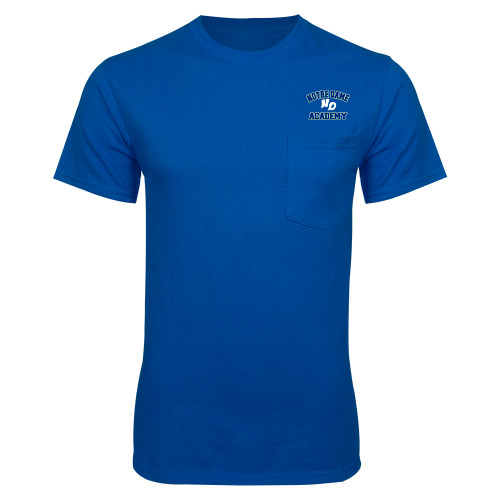 Royal T Shirt w/Pocket-Notre Dame de La Baie Academy Notre Dame Academy ND Stacked 2 Color