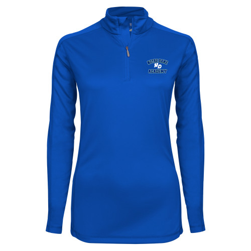 Syntrel Womens Royal Interlock 1/4 Zip-Notre Dame de La Baie Academy Notre Dame Academy ND Stacked 2 Color