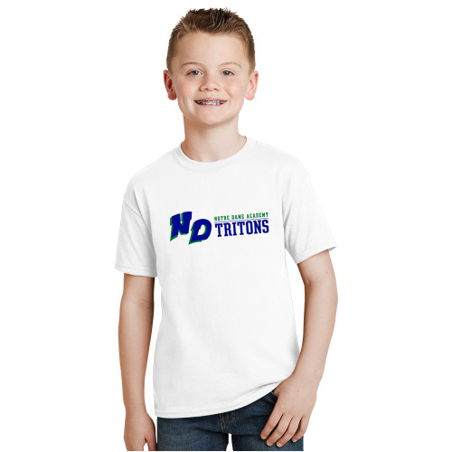 Youth White T Shirt-Notre Dame de La Baie Academy Notre Dame AcademyTritons ND Flat