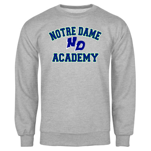 Grey Fleece Crew-Notre Dame de La Baie Academy Notre Dame Academy ND Stacked 2 Color